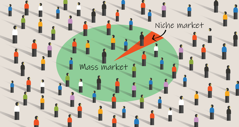 Niche market. Concept of selecting specific target instead of mass all segment in marketing strategy